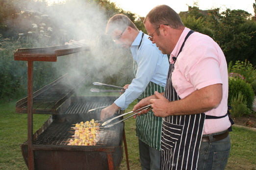 Tim and Scott with the prawns and pineapple